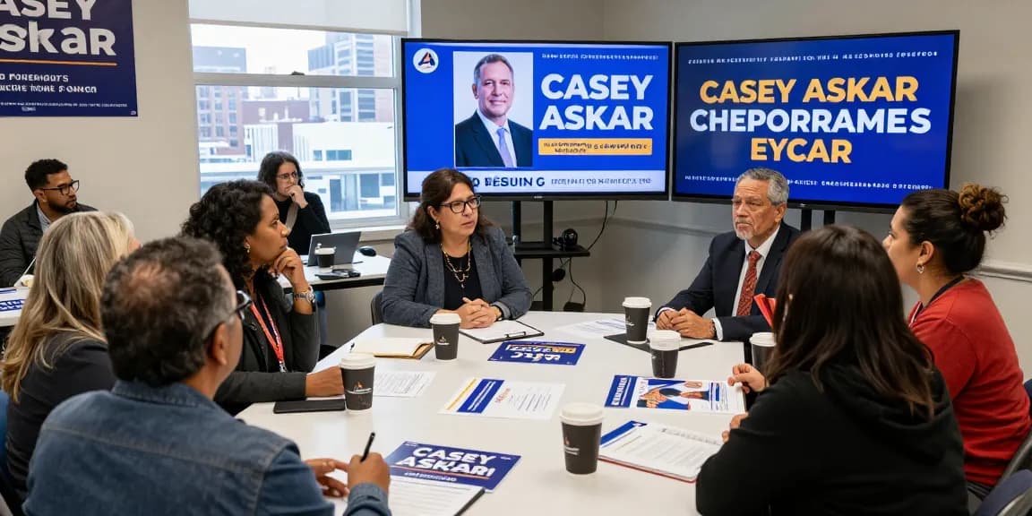 Voters discussing Casey Askar's past during a community meeting.