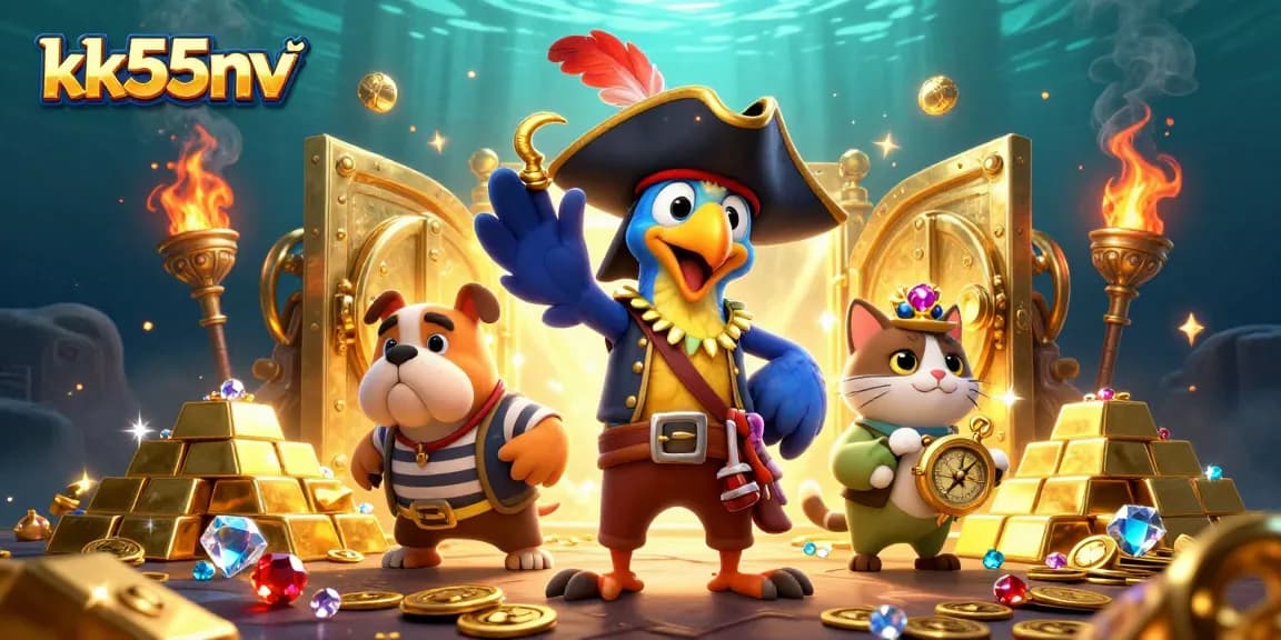 Experience thrilling gameplay at kk55nv with a vibrant 3D casino scene filled with treasures and excitement!