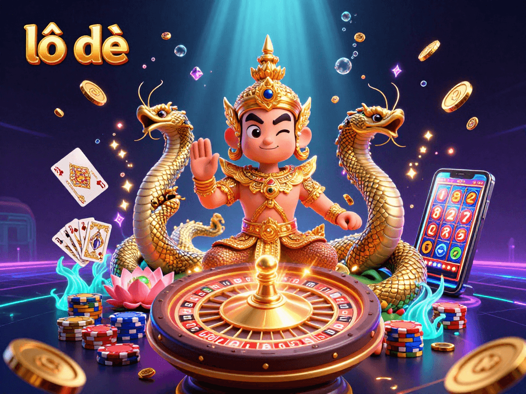 Experience vibrant lô đề action with a 3D guardian and gameplay elements in this captivating scene.