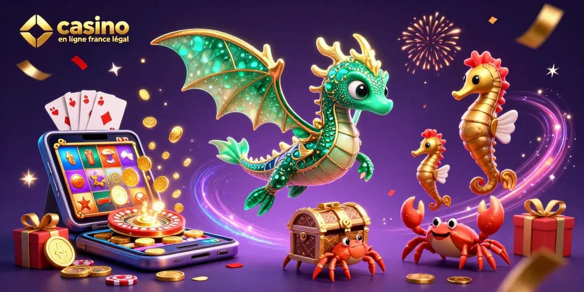 Évaluez le casino en ligne France légal avec un dragon de mer ajoutant une touche magique aux jeux.