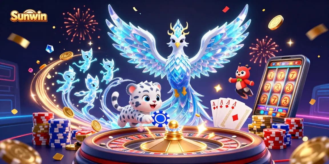 Experience thrilling gameplay at Sunwin with vibrant characters in a dynamic 3D casino scene.