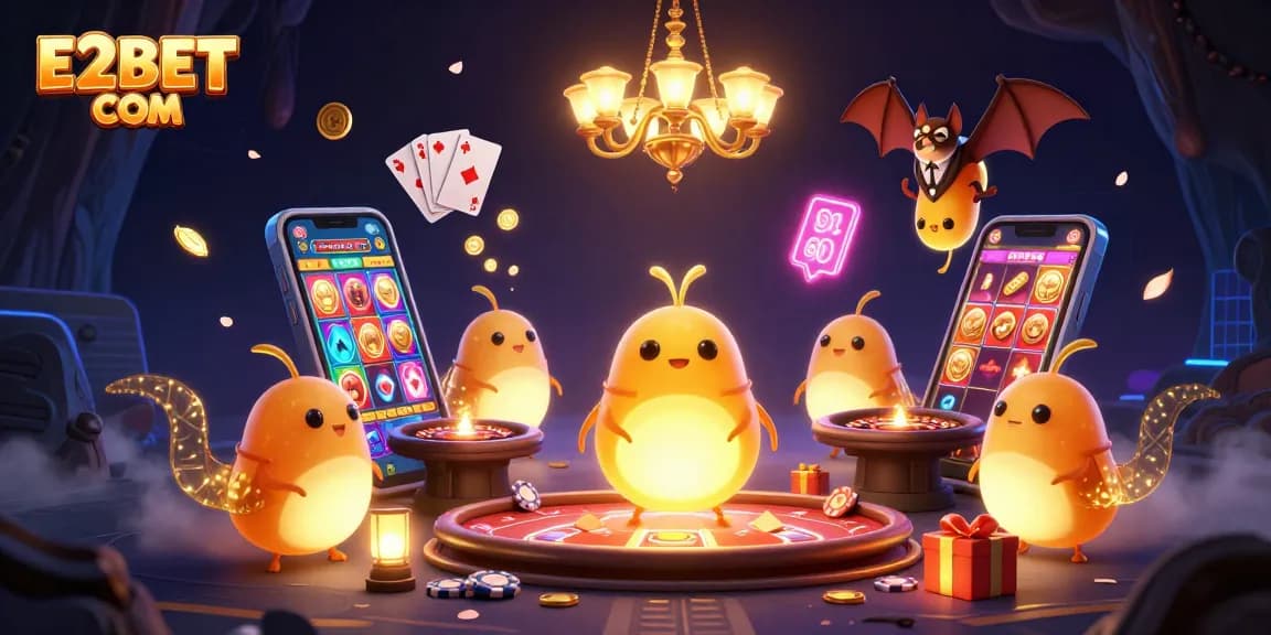 Light up your gaming experience with E2BET COM at this vibrant cave casino scene.