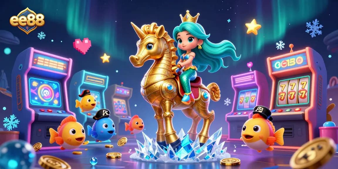 Engage with the enchanting world of ee88, featuring vibrant casino elements and a magical mermaid scene.
