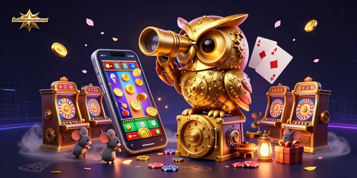 Experience excitement at kritikdansarancongtogel with the captivating clockwork owl in a rich casino scene.