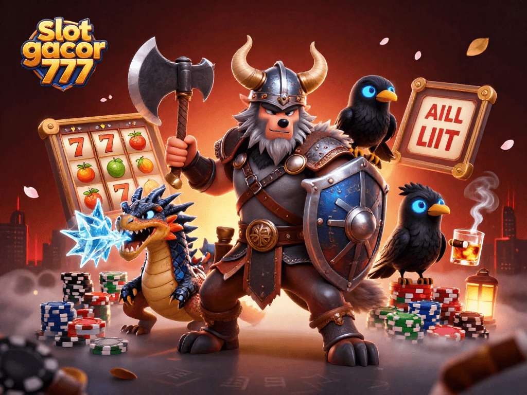 Spin and win with slot gacor 777 featuring vibrant characters in a packed casino scene.