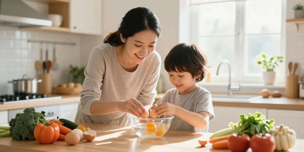 Melakukan Egg Float Test di dapur rumah dengan panduan NAGA2000 untuk memeriksa kesegaran telur.