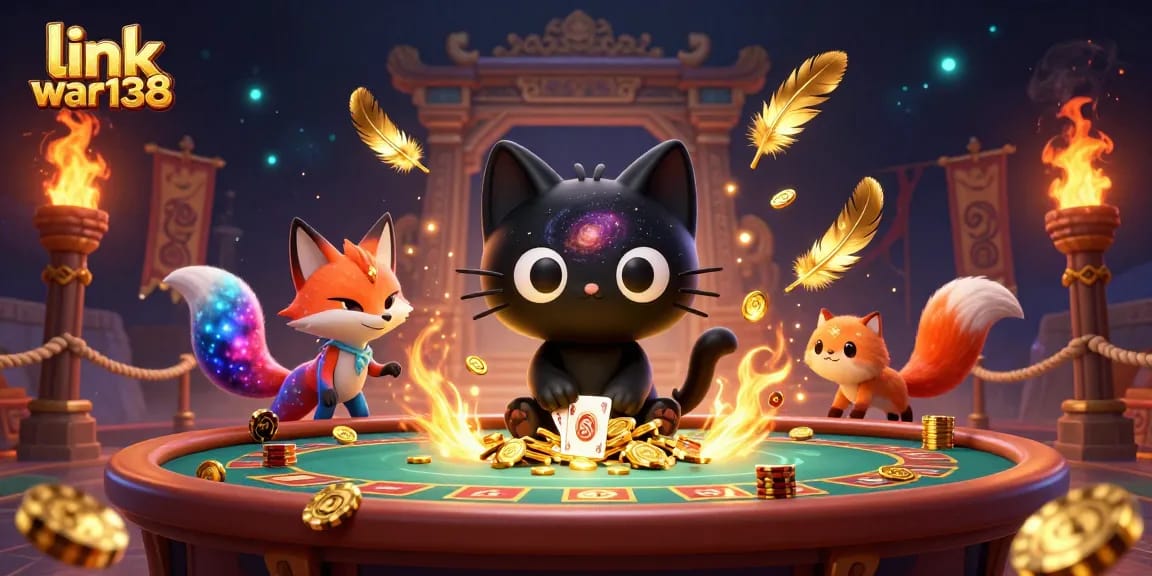 Join the cosmic casino excitement with link war138, featuring a black hole cat and nebula fox.