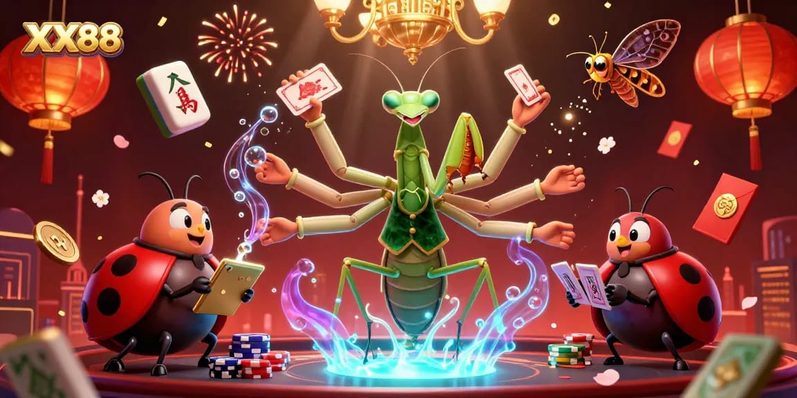 Experience vibrant XX88 gaming with unique characters and festive casino elements.