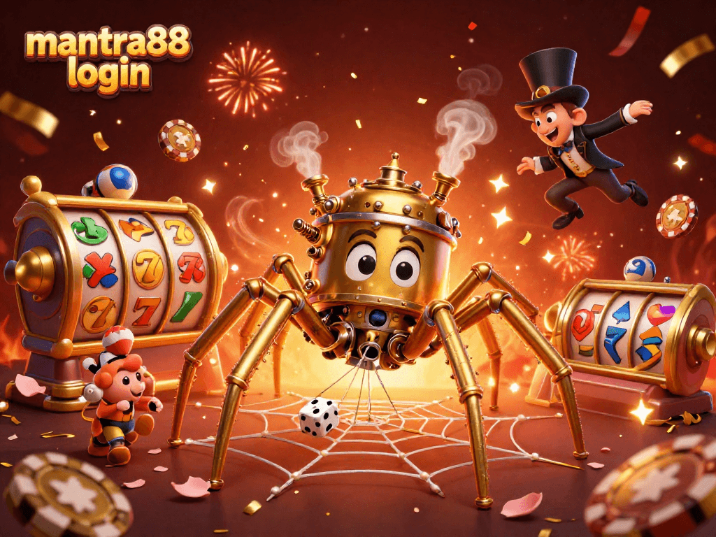 Experience thrilling gaming with mantra88 login showcasing golden spiders and lucky slot reels