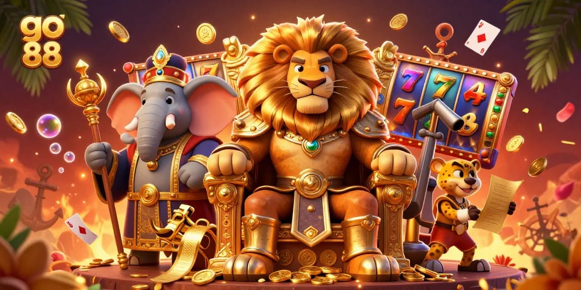 Engage with go 88 in an exciting casino realm filled with animated slot reels and treasures.