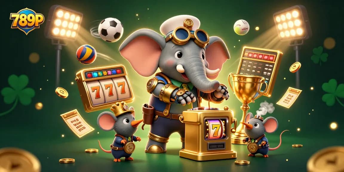 Engage with 789P's vibrant slot games in an energetic steampunk-themed casino illustration.