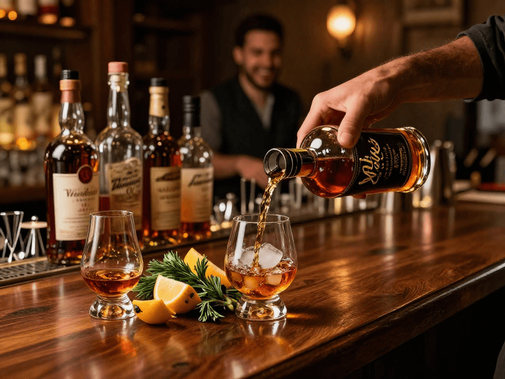 Weller Antique 107 Bourbon served in a stylish bar setting with rich ambiance.