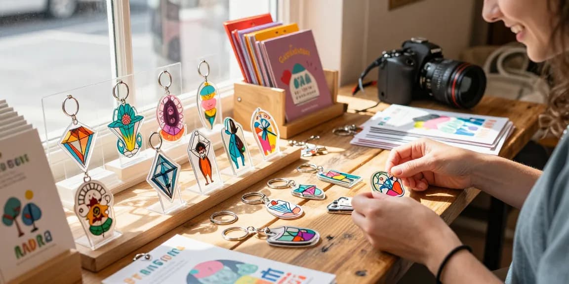 Custom Diamond Keychain displayed beautifully on a wooden table, inviting shoppers to explore unique designs.