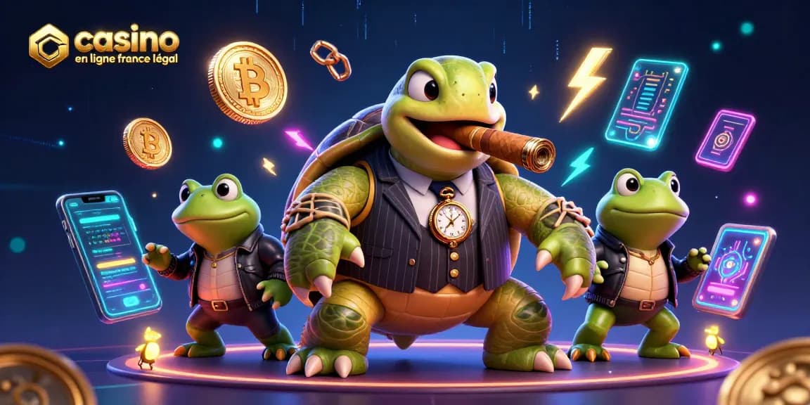 Plongez dans le monde des jeux avec casino en ligne France légal où une tortue mafieuse se prépare à gagner.