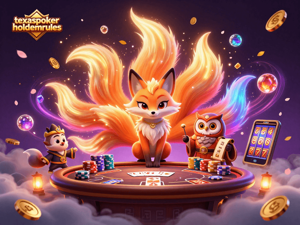 Engage in strategic gameplay with texaspokerholdemrules, featuring a vibrant poker scene with glowing characters and dynamic elements.