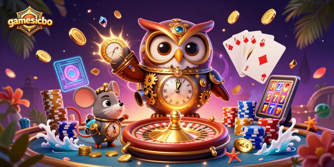 Experience thrilling gamesicbo action with a vibrant casino scene featuring playful characters and dynamic game elements.
