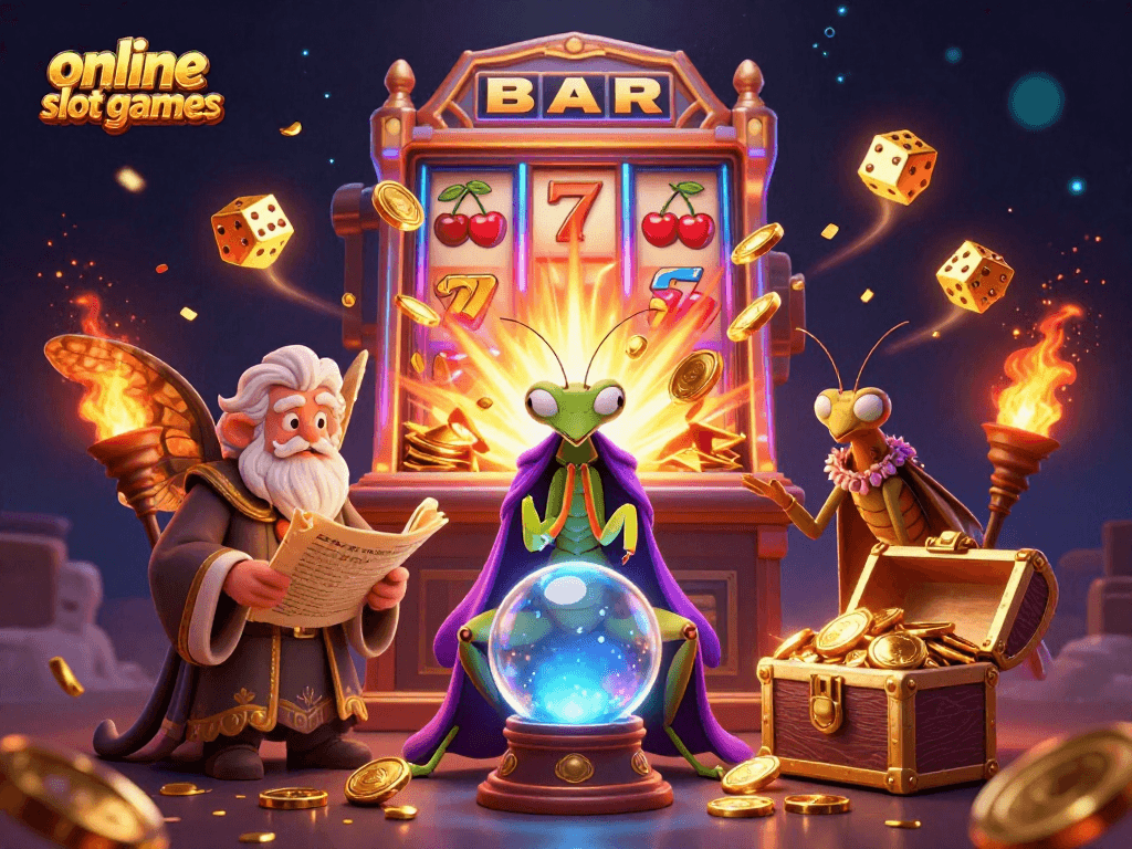 Engage with online slot games through vibrant 3D illustration featuring dynamic casino elements.