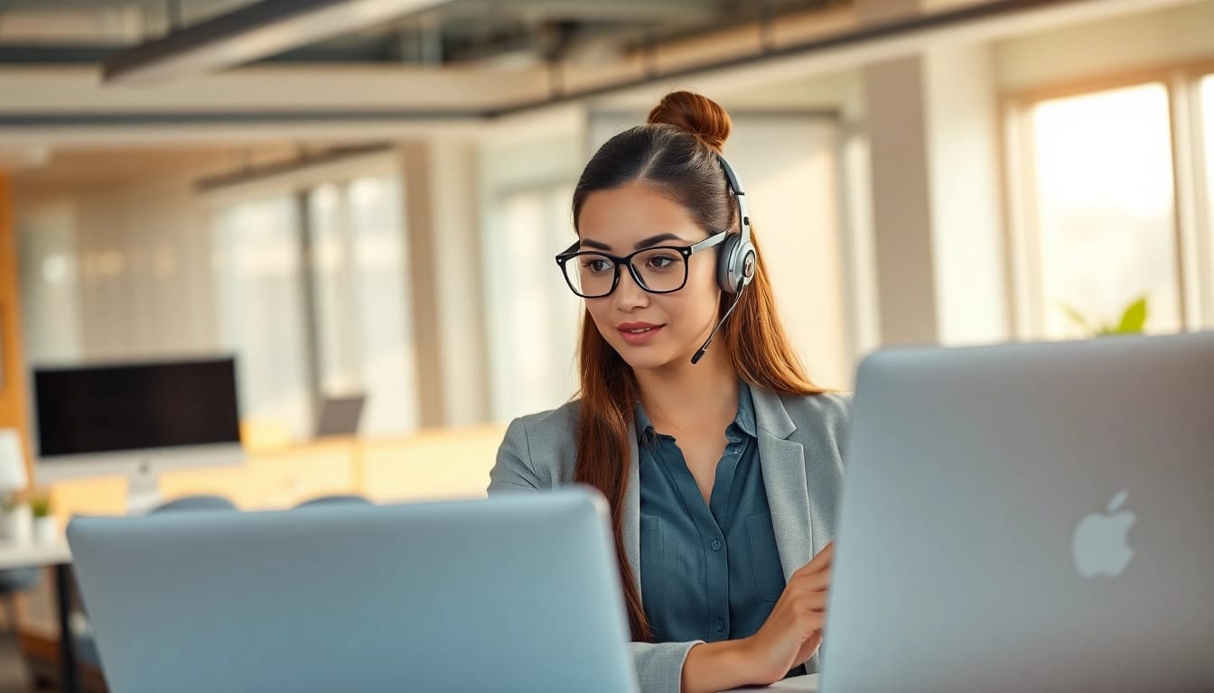 Engaging scene of an executive assistant alternative AI in a vibrant office setup.