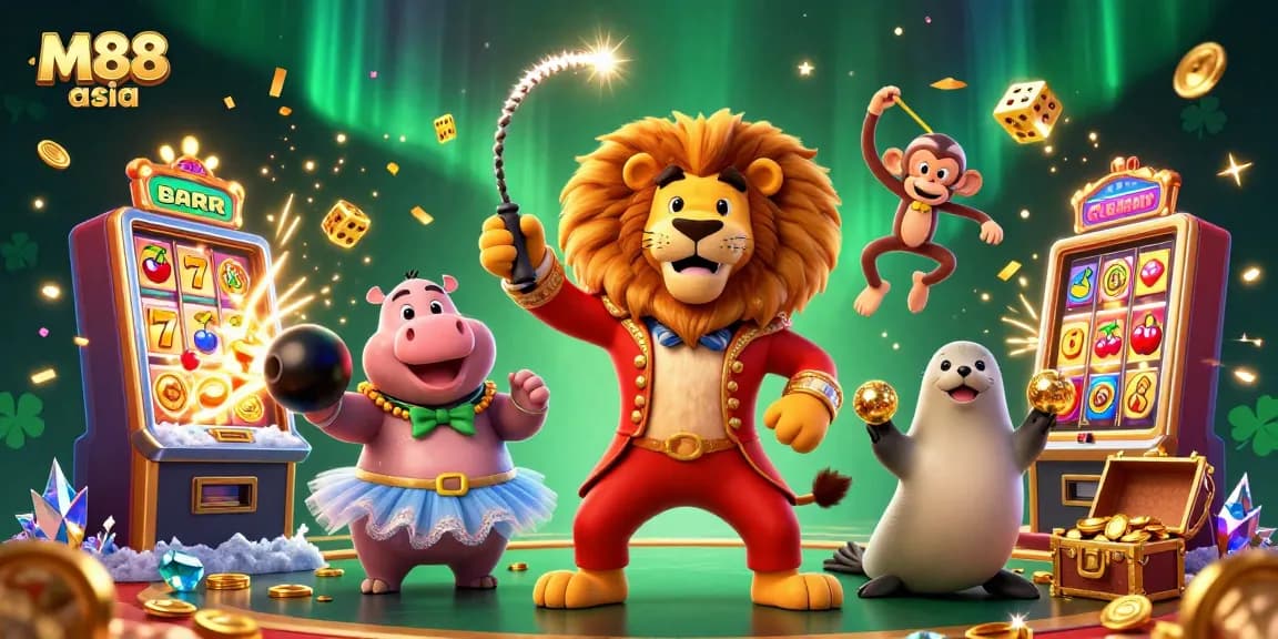 Experience thrilling gameplay at M88 asia with vibrant casino characters and action-packed gaming elements.