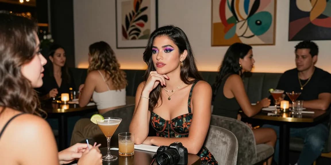 Gái gọi ở quán bar sang trọng với trang điểm nổi bật và không khí sôi động.