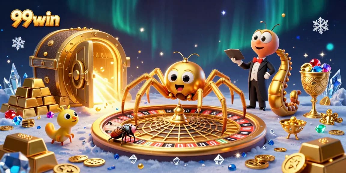 Spin to win with 99win in a vibrant 3D casino scene filled with jewels and excitement.