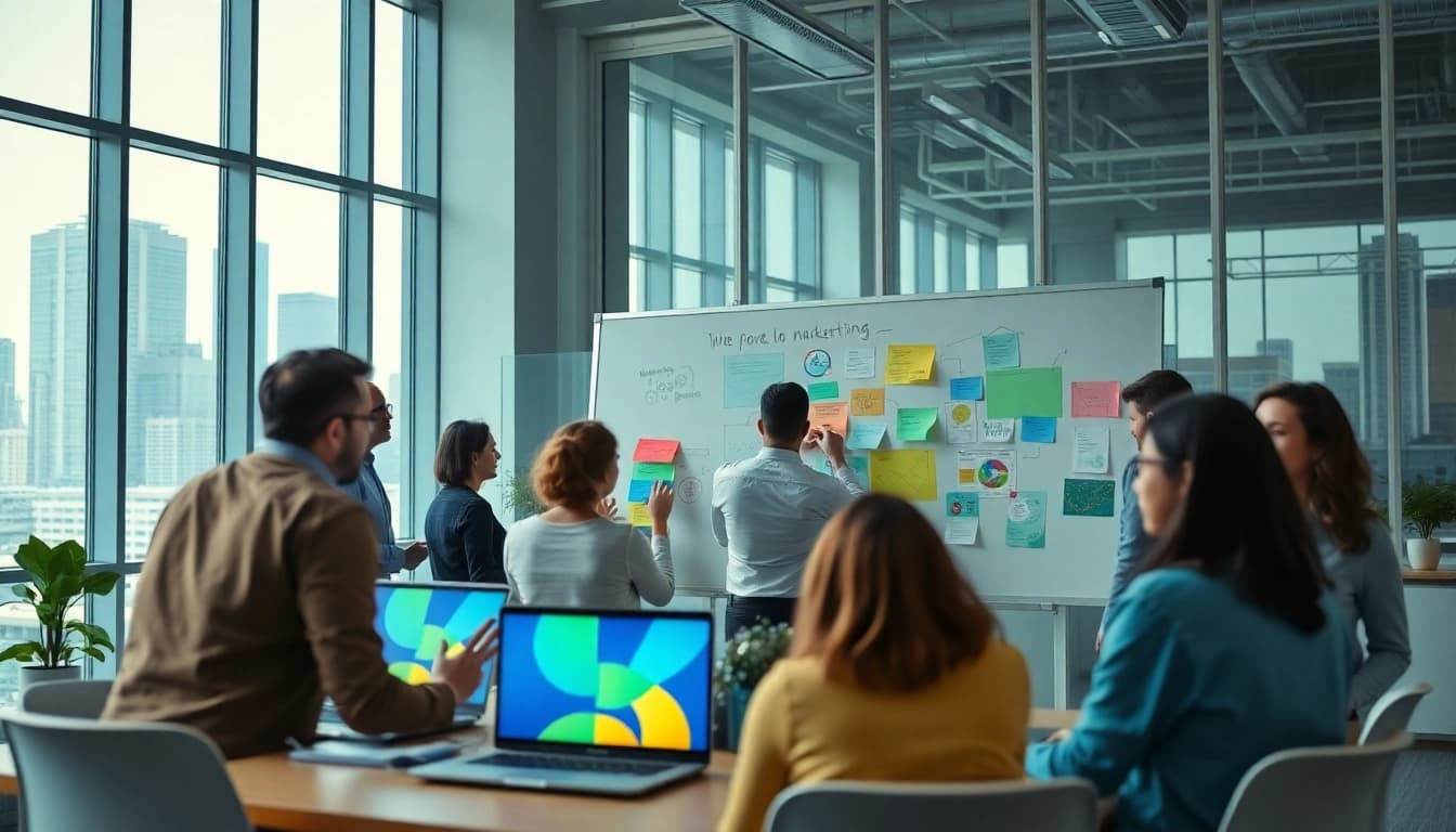 Website design agency Melbourne team brainstorming ideas in a modern workspace.