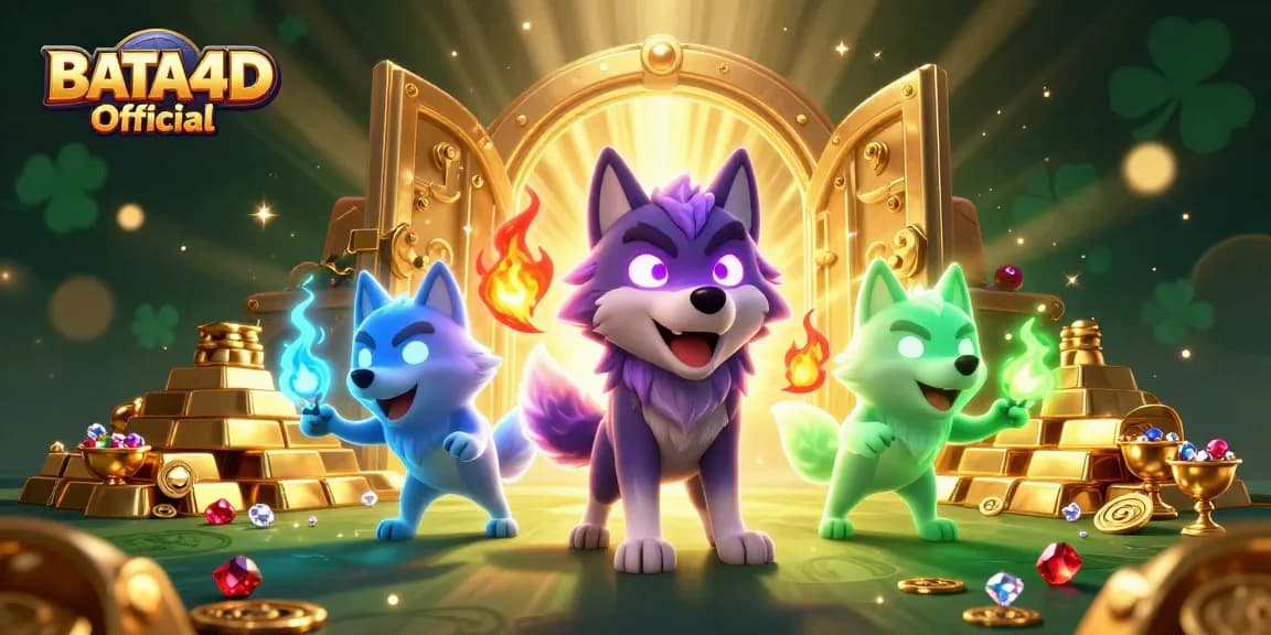 BATA4D Official showcases a mystical wolf scene amidst treasures, inviting thrill-seekers to win big.