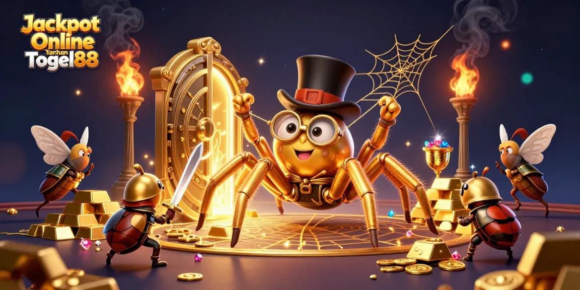 Experience thrills with Jackpot Online Taruhan Togel88 showcasing a giant golden tarantula character.