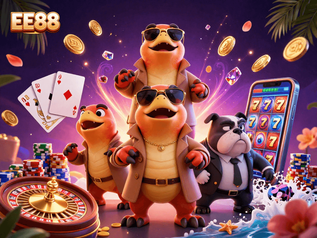 Experience the thrilling EE88 casino vibe with raptors in disguise and lively game elements.