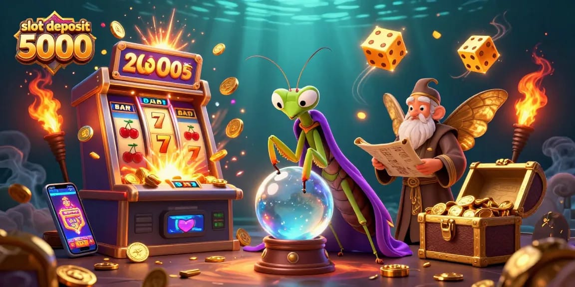 Experience the excitement of slot deposit 5000 with vibrant visuals of casino games and fortune telling.