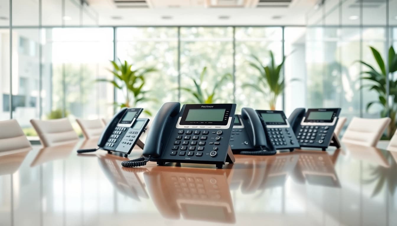 Showcasing office phone systems in a modern workspace environment for enhanced professional communication.