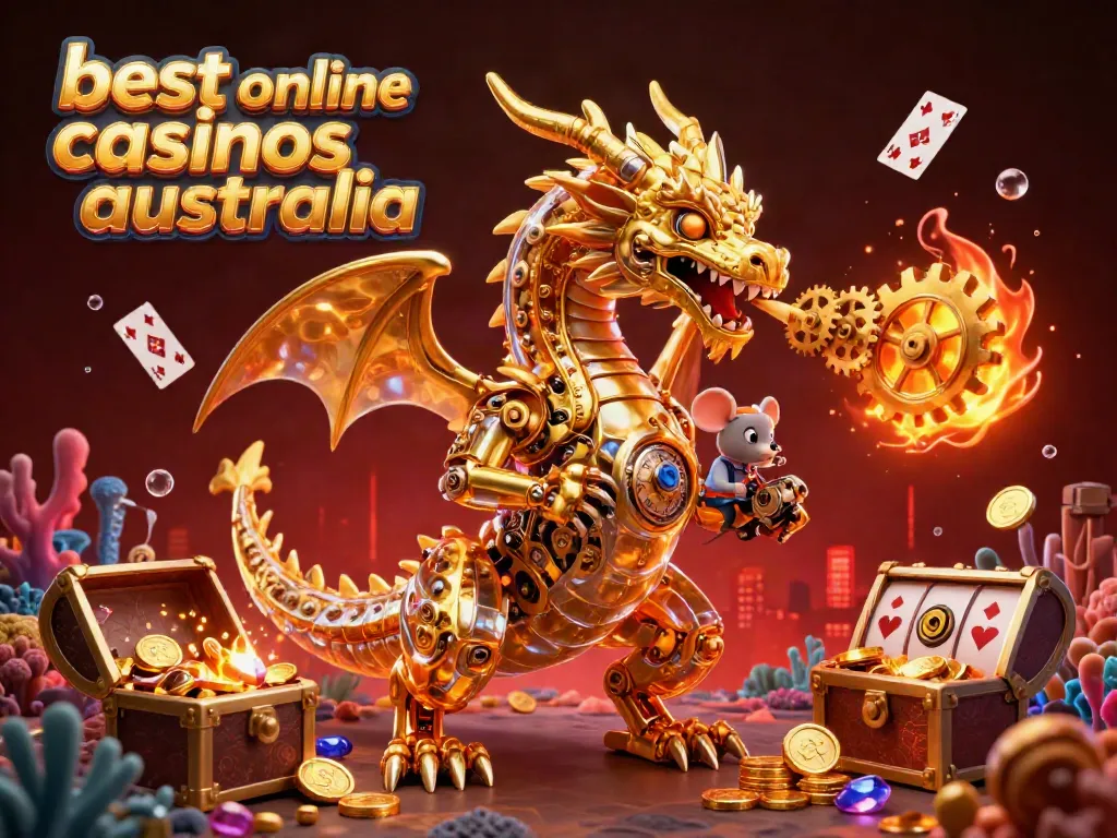 Engage with the best online casinos australia featuring stunning scenes with a dragon and casino elements.