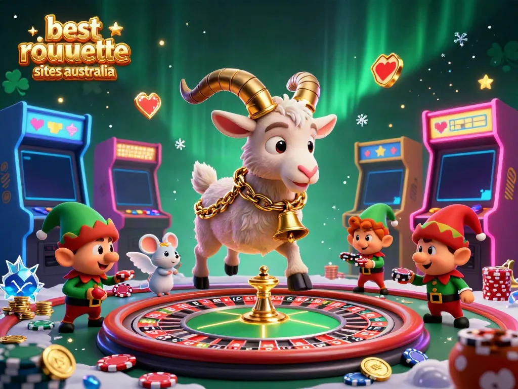 The best roulette sites Australia feature a lively casino scene with Krampus and playful characters enjoying roulette.