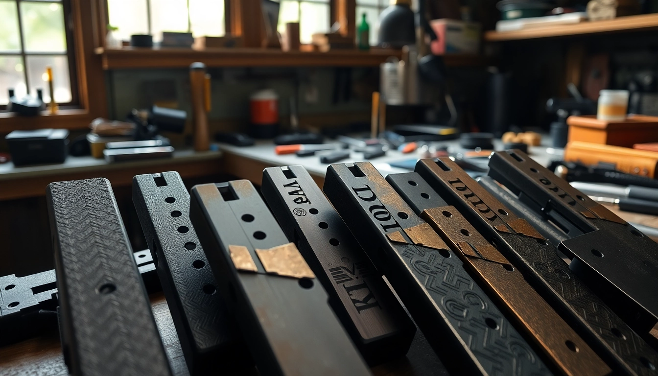 Showcasing premium glock slides on a workbench accentuating their design and quality.