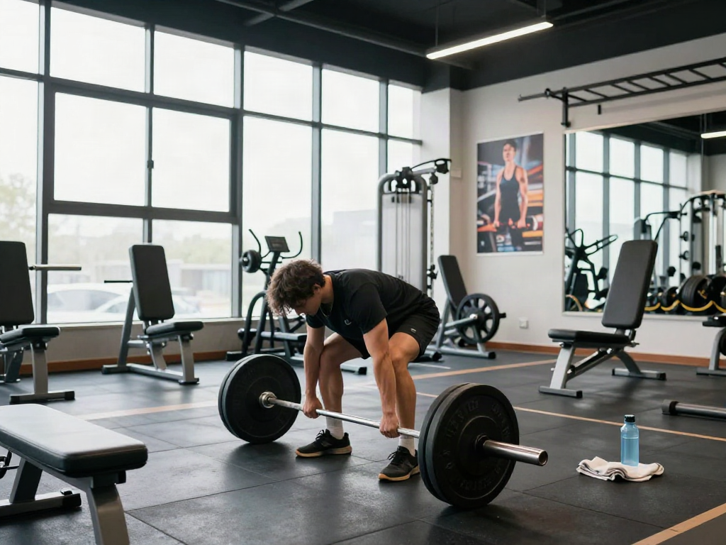 Athletic individual performing deadlifts in a modern gym, emphasizing steroidi anabolizzanti for strength training.