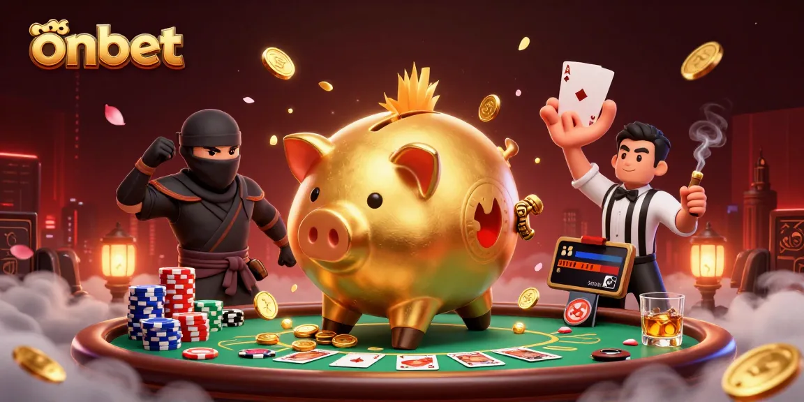 Experience thrilling gambling action at onbet with a vibrant illustration featuring dynamic casino scenes.