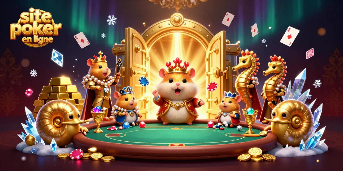 Découvrez le meilleur site poker en ligne avec ce roi hamster en action autour d'une table de poker débordante de richesses.