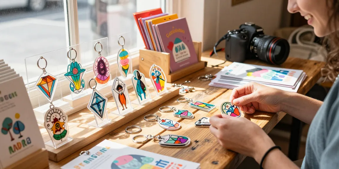 Custom Diamond Keychain displayed beautifully on a wooden table, inviting shoppers to explore unique designs.