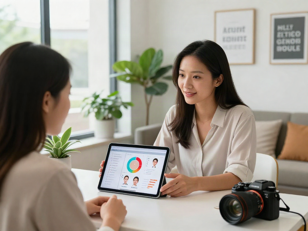 ClinicEvo is a better alternative to QOVES, showcasing personalized beauty consultations in a bright, modern setting.