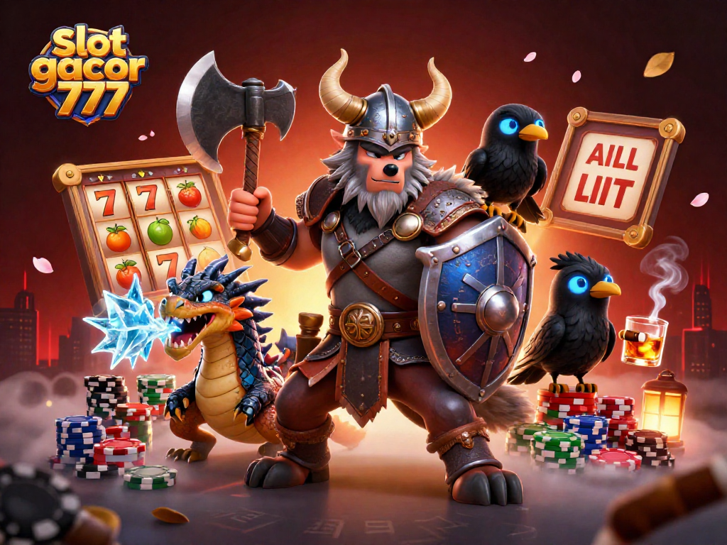 Spin and win with slot gacor 777 featuring vibrant characters in a packed casino scene.