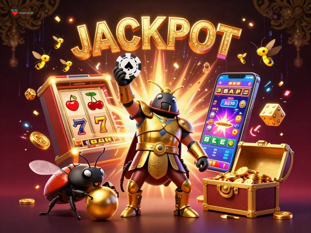 Experience the excitement of manclub with a 3D jackpot scene featuring amazing characters and vibrant casino elements.