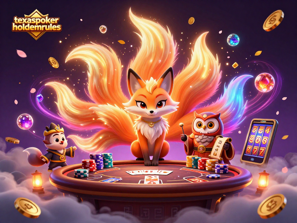 Engage in strategic gameplay with texaspokerholdemrules, featuring a vibrant poker scene with glowing characters and dynamic elements.
