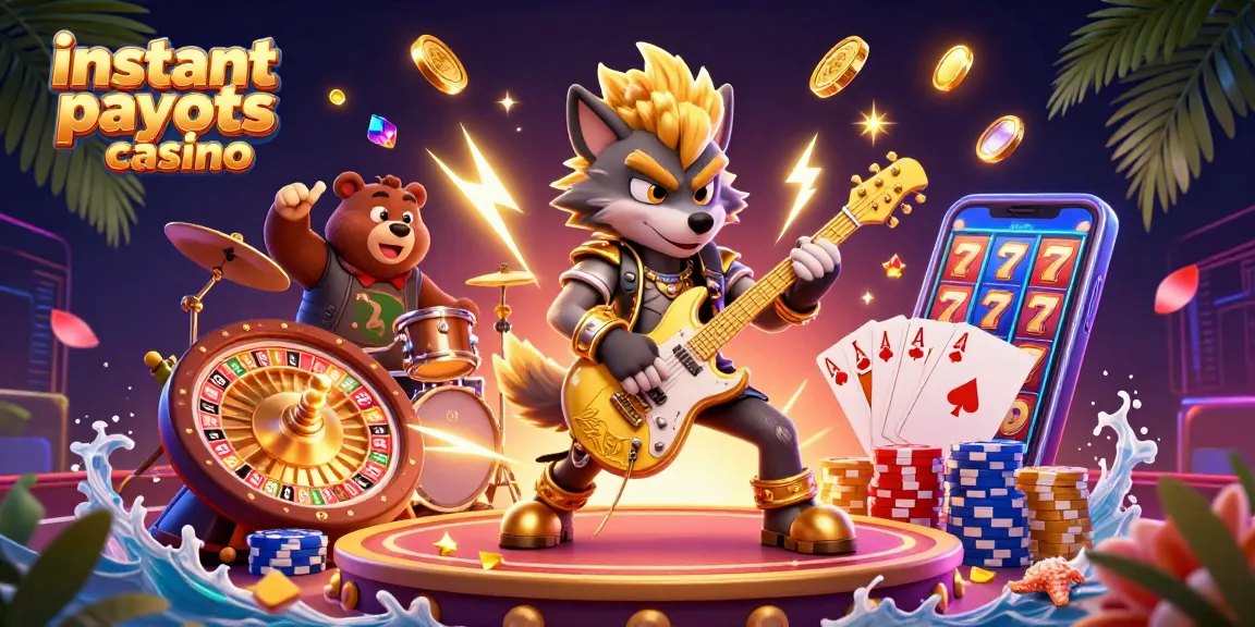 Experience instant payouts casino excitement with vibrant characters and dynamic effects celebrating fast withdrawals.