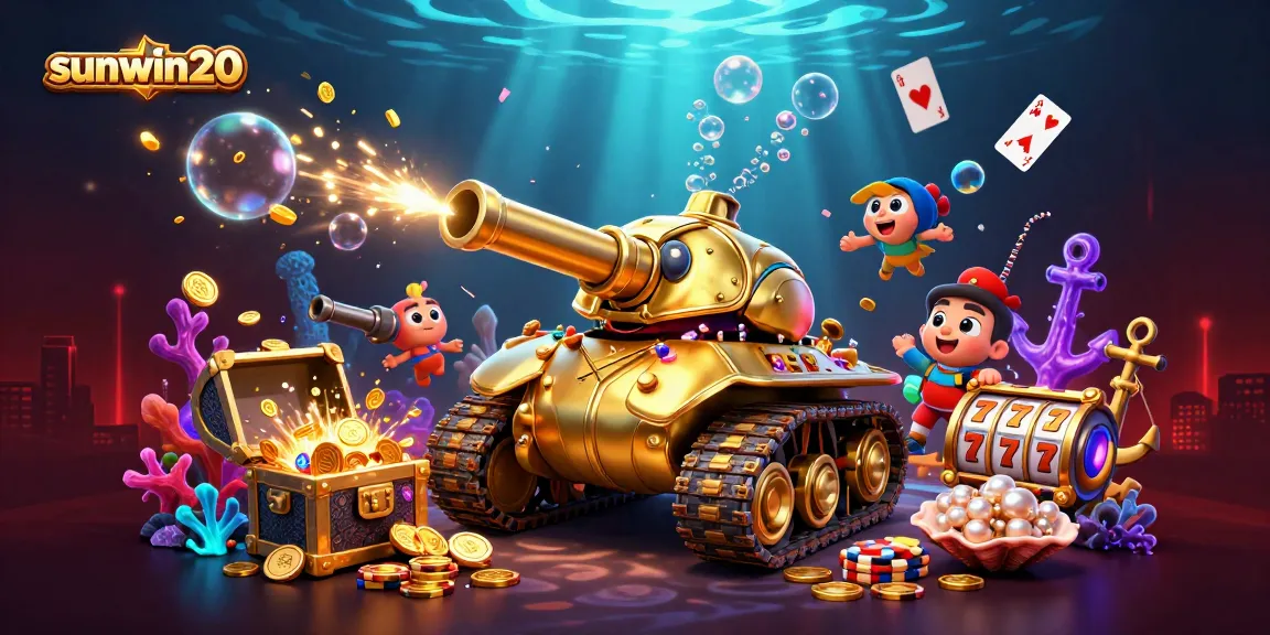 Experience the thrill with sunwin20 in a packed 3D casino scene featuring a golden beetle tank.