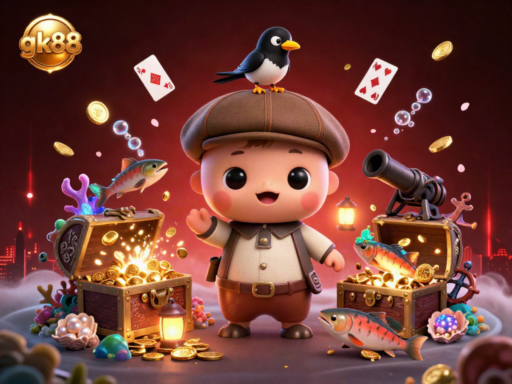 Experience thrilling gaming with gk88’s vibrant 3D illustration of Nessie and friends underwater.