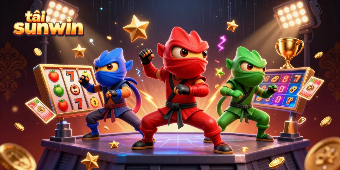 Experience the thrill with tải sunwin illustrated by ninja chameleons in action amidst casino elements.