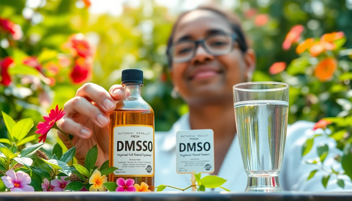 Discover the benefits of drinking dmso in a serene herbalist's setting with natural elements.