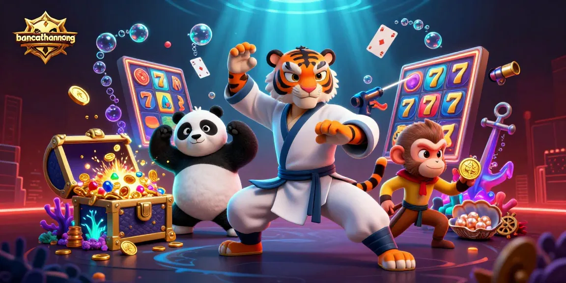Bancathanrong showcases a kung fu tiger master, panda, and monkey in a lively casino-themed underwater scene.