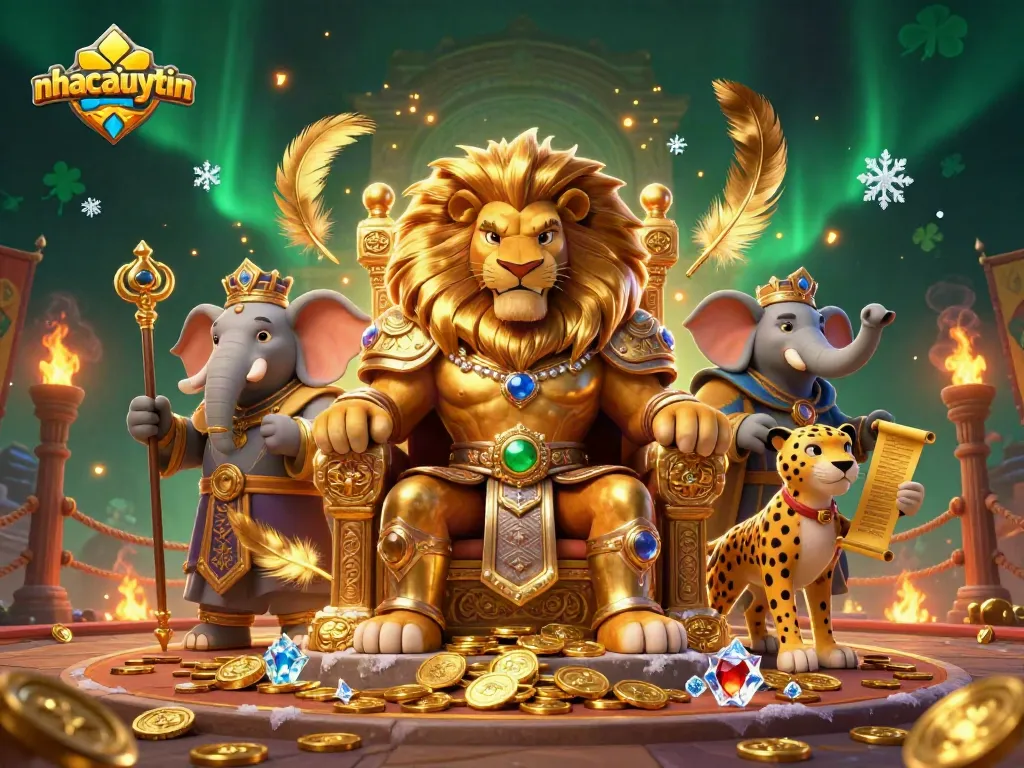 Engage with the elite gaming scene at nhacaiuytin, featuring a dynamic lion king, wise elephant, and fast cheetah.