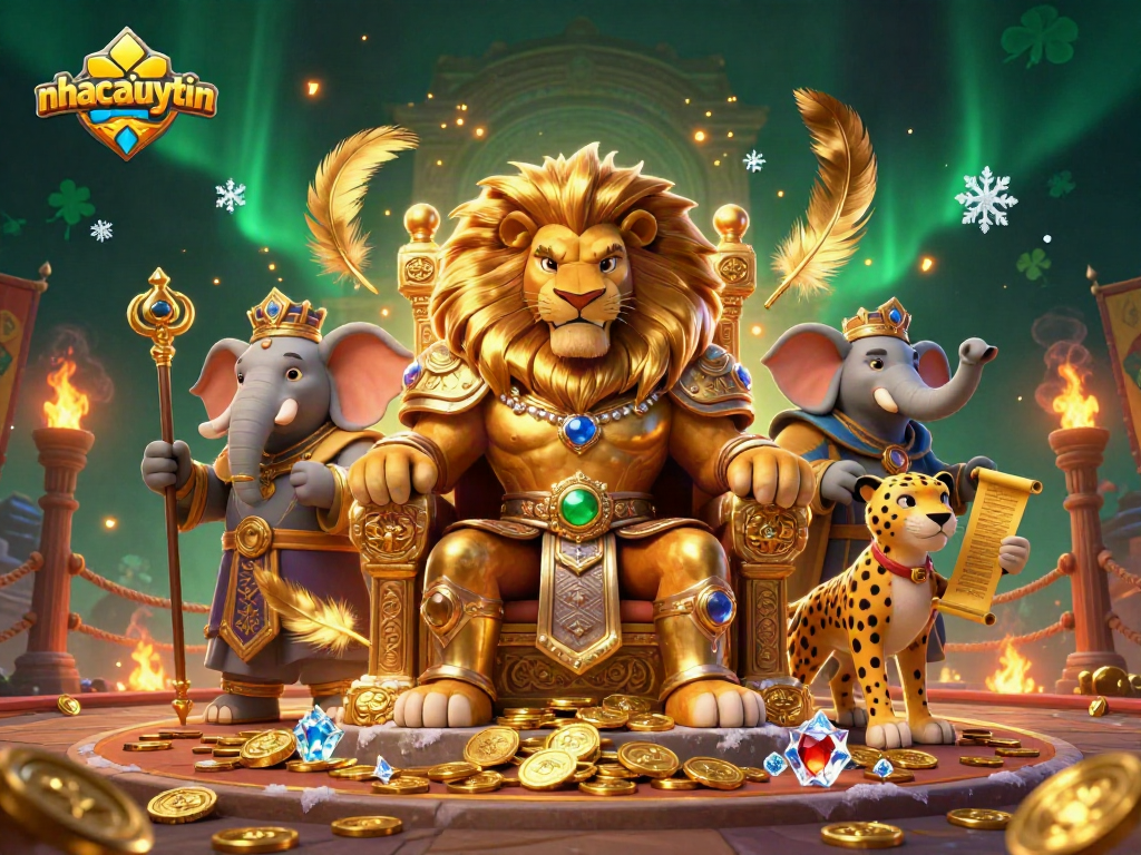 Engage with the elite gaming scene at nhacaiuytin, featuring a dynamic lion king, wise elephant, and fast cheetah.